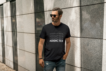 ADDICTED Gradient Text Men's Tee – Minimal Monochrome Edition
