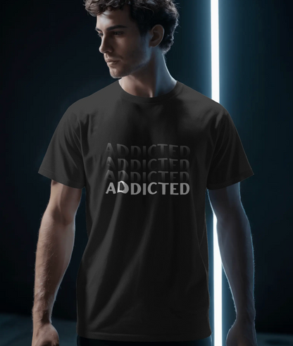 ADDICTED Gradient Text Men's Tee – Minimal Monochrome Edition