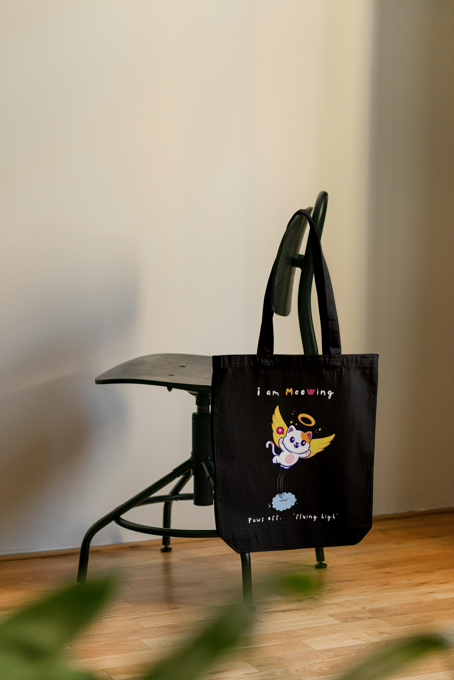 Pawsitivity – Flying Kitty Tote Bag Zipper