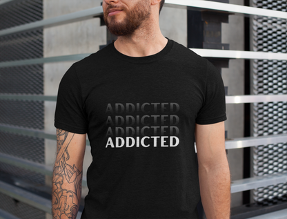 ADDICTED Gradient Text Men's Tee – Minimal Monochrome Edition