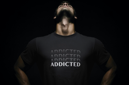 ADDICTED Gradient Text Men's Tee – Minimal Monochrome Edition