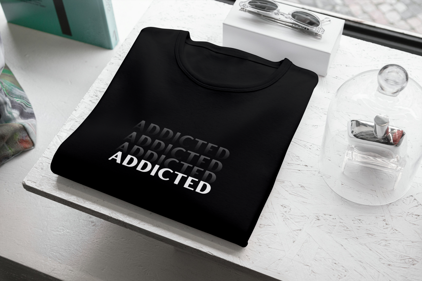 ADDICTED Gradient Text Men's Tee – Minimal Monochrome Edition
