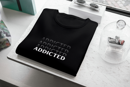 ADDICTED Gradient Text Men's Tee – Minimal Monochrome Edition